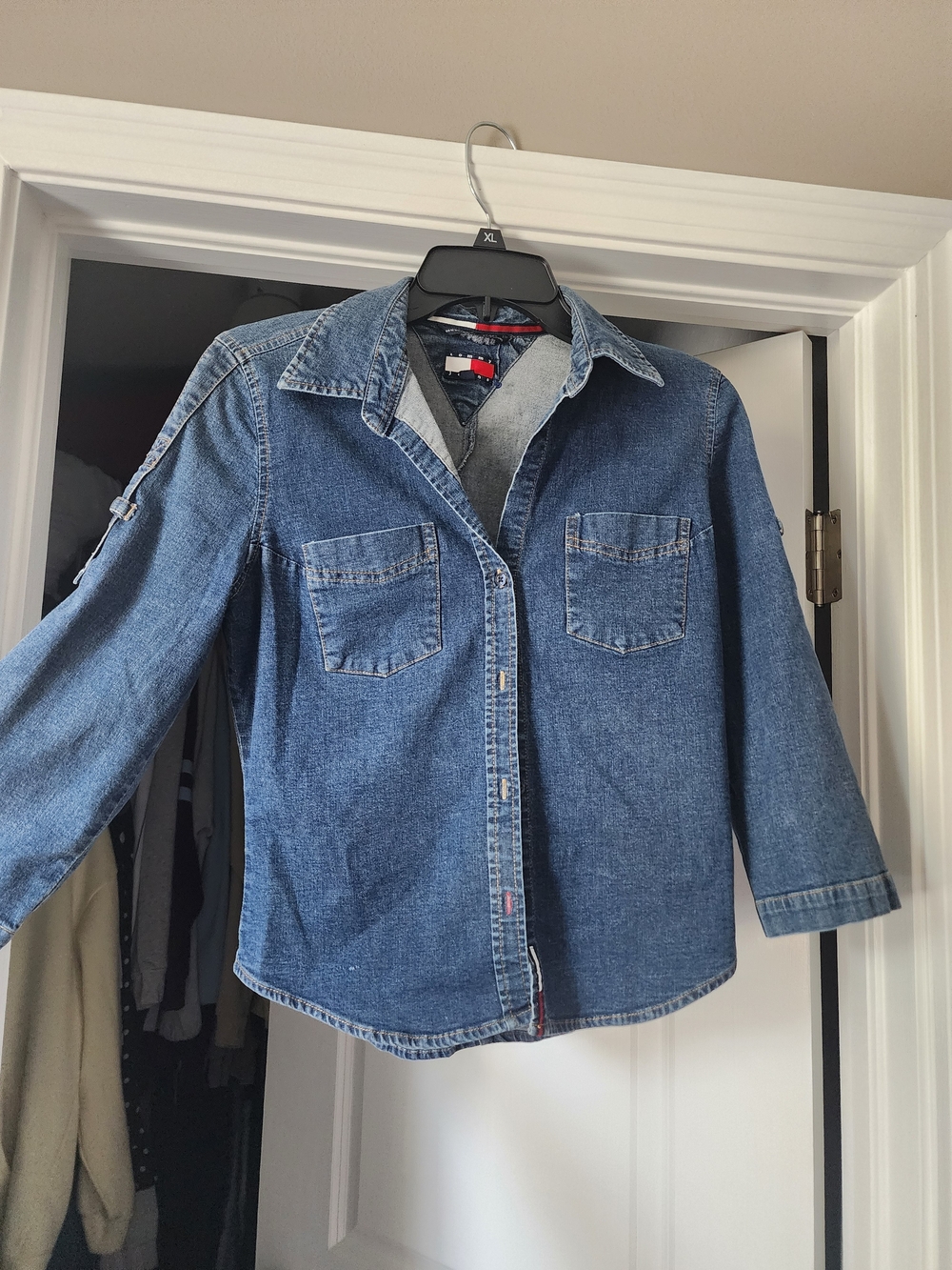 Tommy Hilfiger Light Blue Denim Shirt with Signature Flag